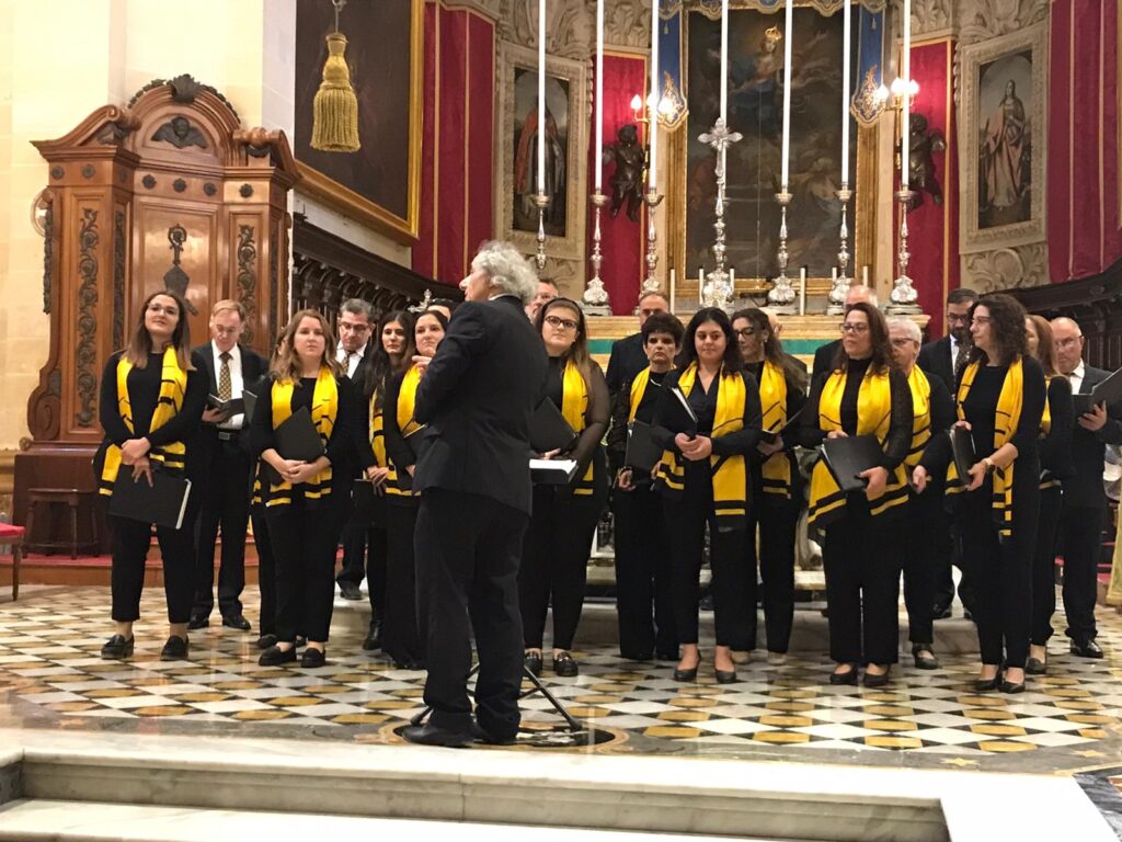 A Catholic choir sings in a beautifully ornate Cathedral in Malta during the UK Catenians tour